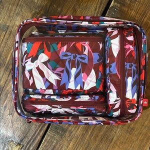 Vera Bradley Burgundy and Multicolor Cosmetic Bag Set